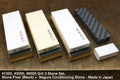 3-stone whetstone set with three rectangular stones and base, plus fixer and nagura