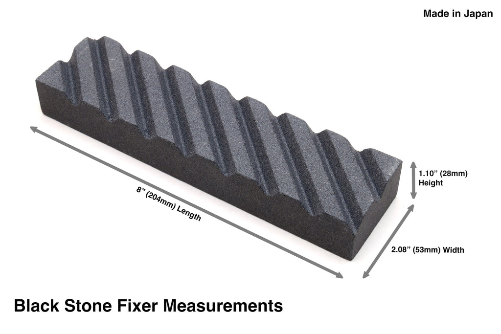 Sharpening stone fixer, black abrasive block with ribbed top and measurements