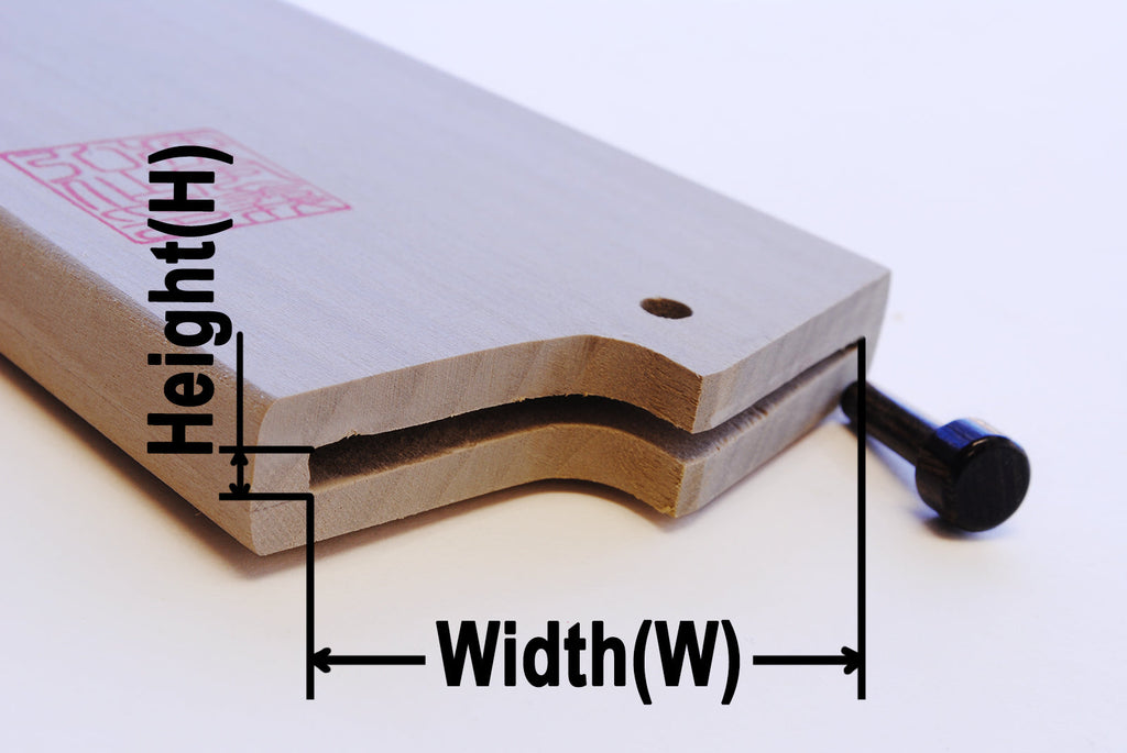 Magnolia wood saya blade cover showing rounded cutout and height measurement