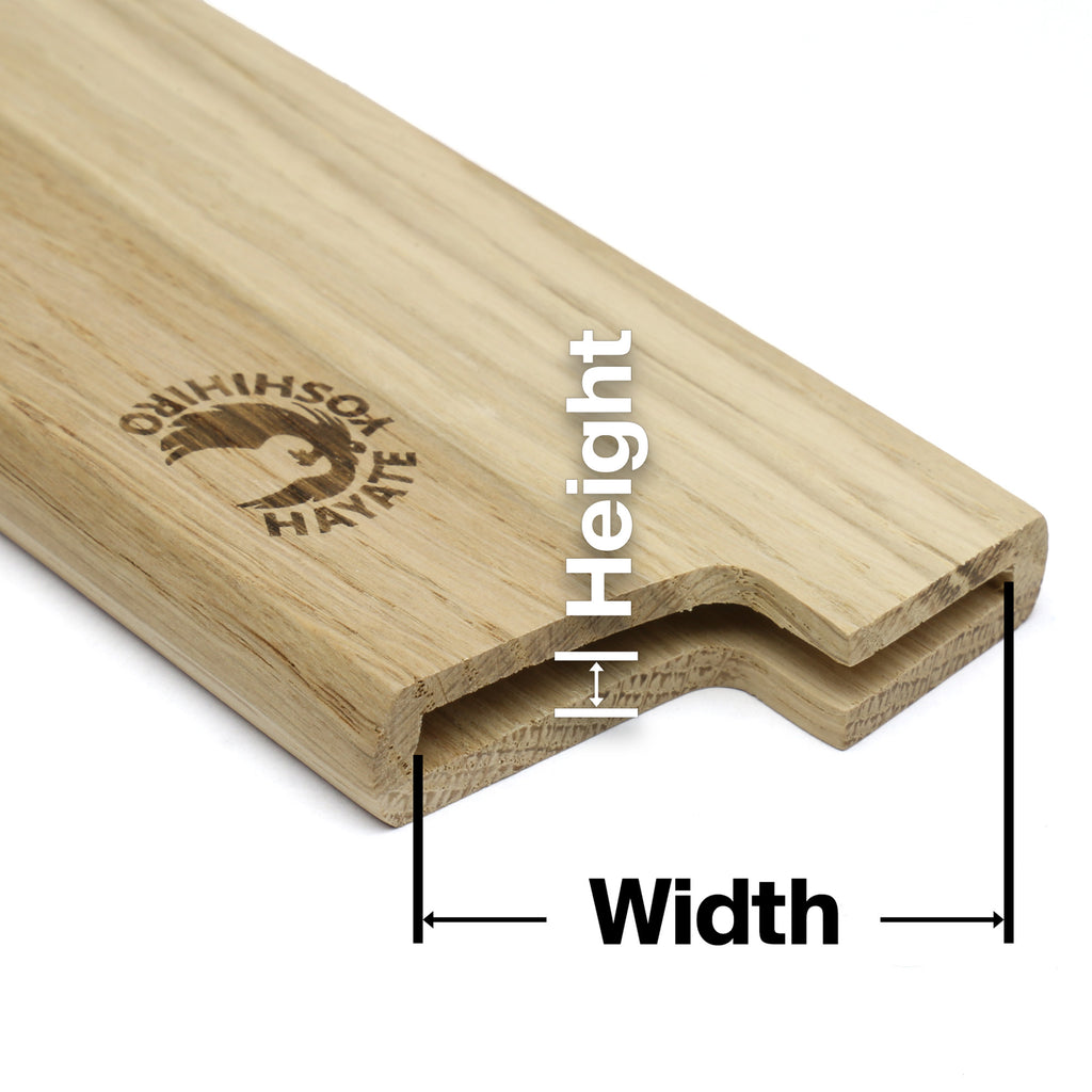 Oak wood saya cover showing height and width cutout measurements