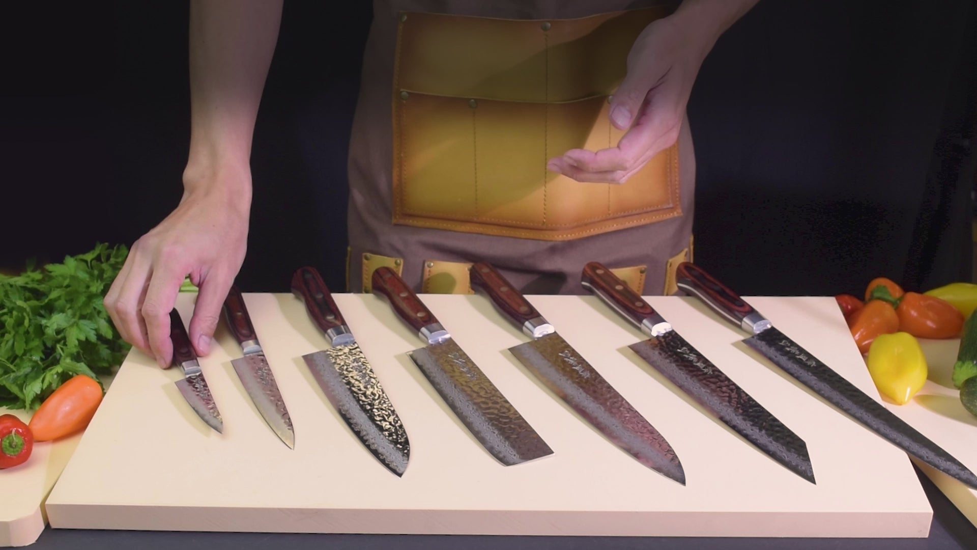 Entire Hammered Damascus series being displayed