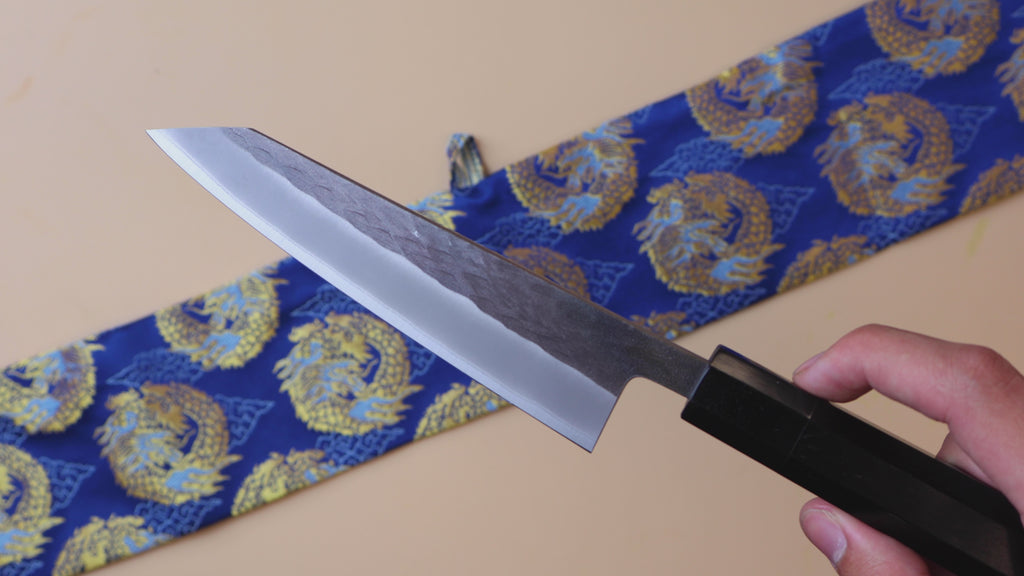 Yoshihiro Kurouchi Black-Forged Blue Steel Stainless Clad Boning Honesuki Utility Knife (Ebony Handle)