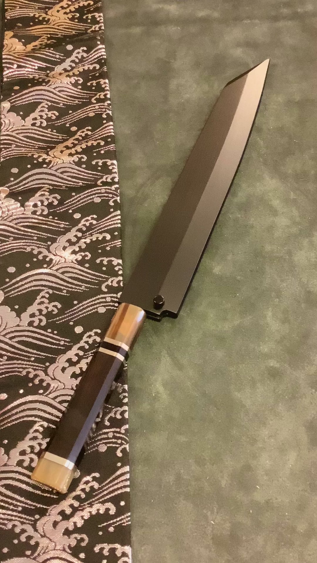Yoshihiro Gintsuru Ginsan Stainless Steel Yanagi Kiritsuke Mirror Finished Sushi Sashimi Japanese Knife Ebony Handle with Triple Ring