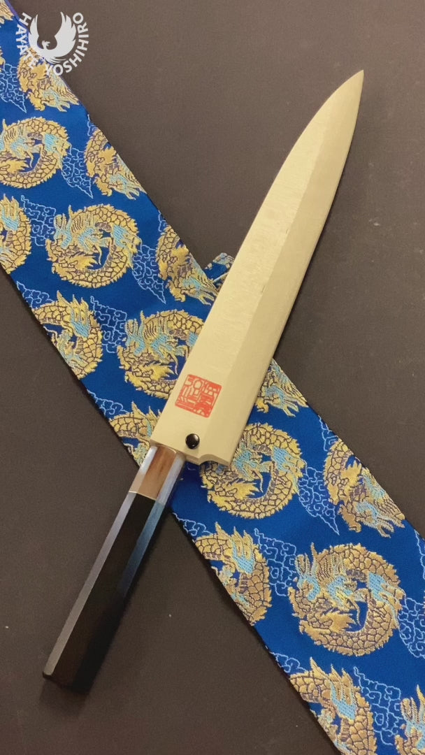 Yoshihiro Hongasumi Ginsan Mirror Polished High Carbon Stain Resistant Steel Yanagi Sashimi Knife Ebony Handle