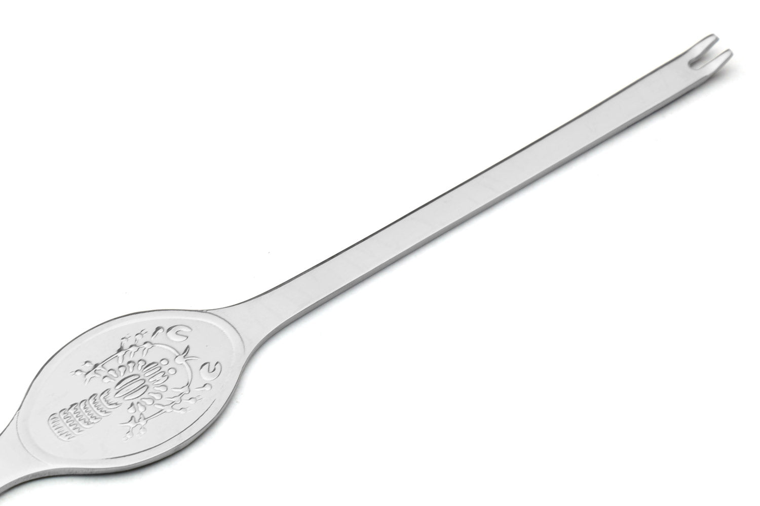 Stainless crab & lobster spoon, 7.75 in, engraved seafood motif on oval bowl