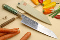 Yoshihiro HAP40 damascus kiritsuke chef knife with green burl handle