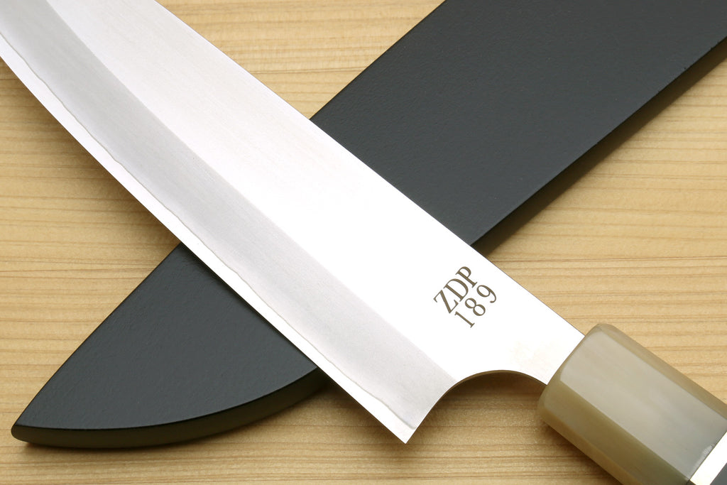 Petty utility chef knife stainless blade with ZDP-189 marking and dark handle