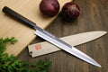 Yanagi sashimi knife with mirror-polished blade and ebony handle