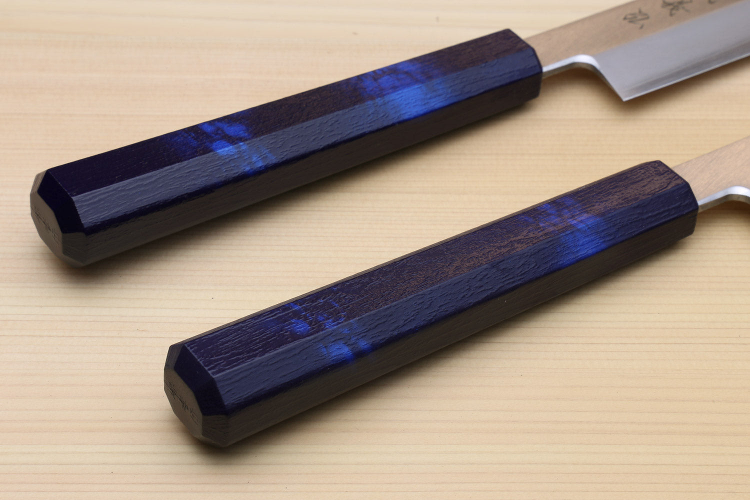 Yanagi sushi knife handles, dark-blue grip with silver bolster