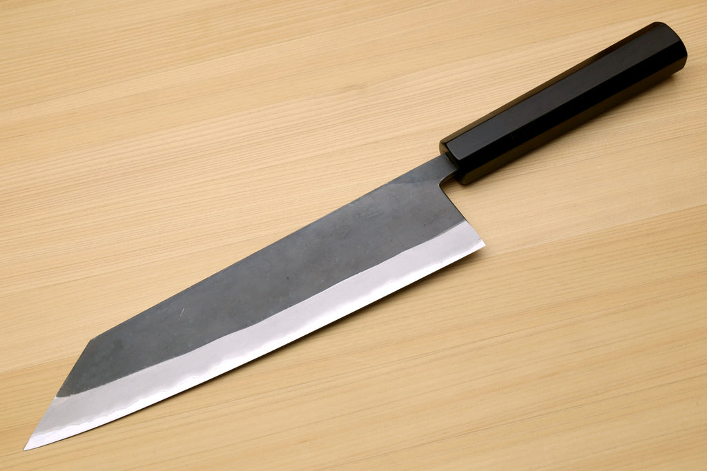 Kiritsuke chef knife with ebony handle and black sheath cover, sharp tip