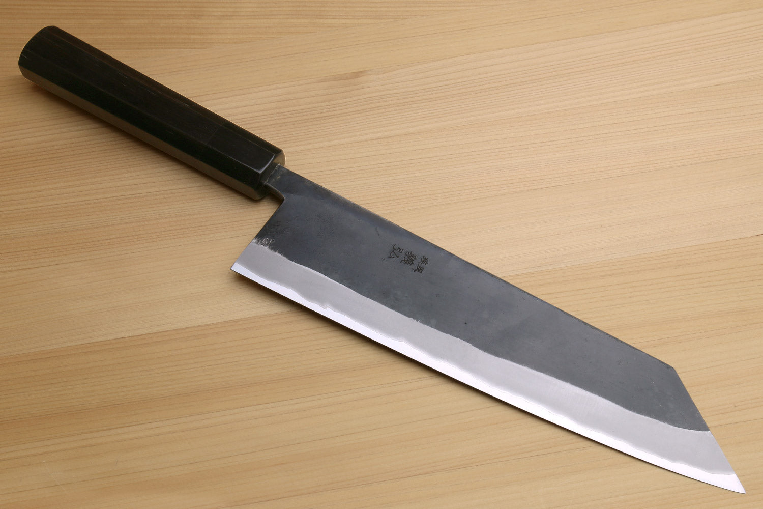 Kiritsuke chef knife with ebony handle and black saya cover, pointed blade