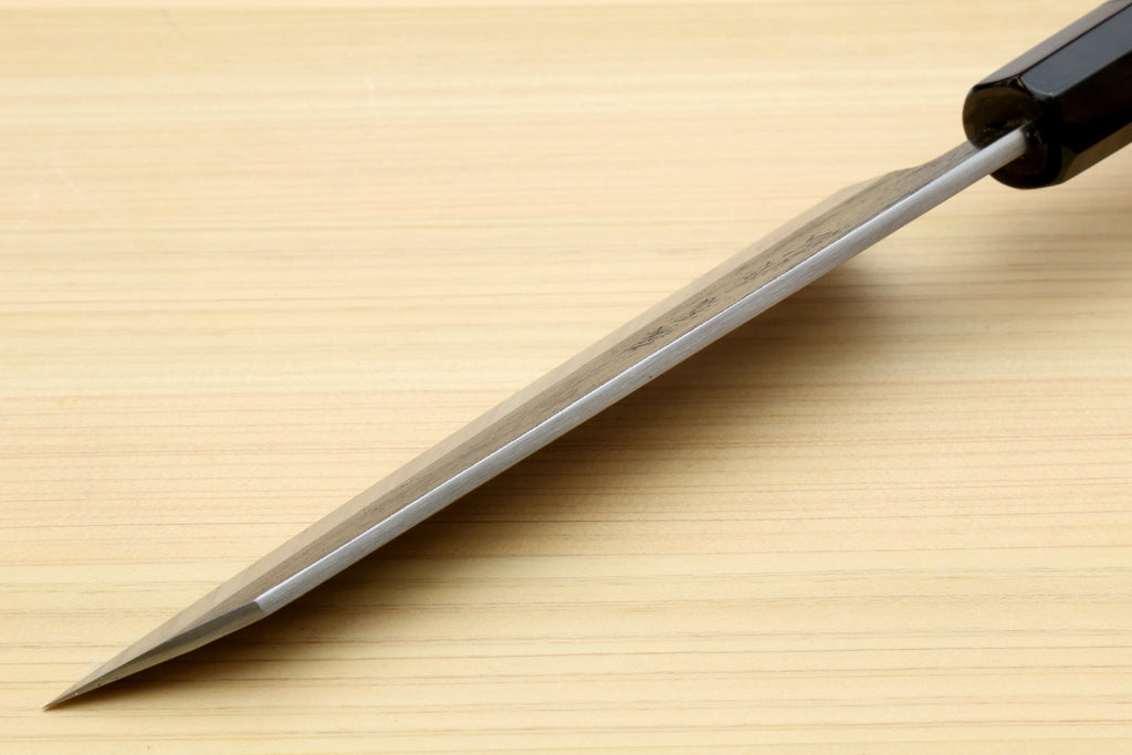 Pointed boning utility knife with ebony handle and long narrow blade