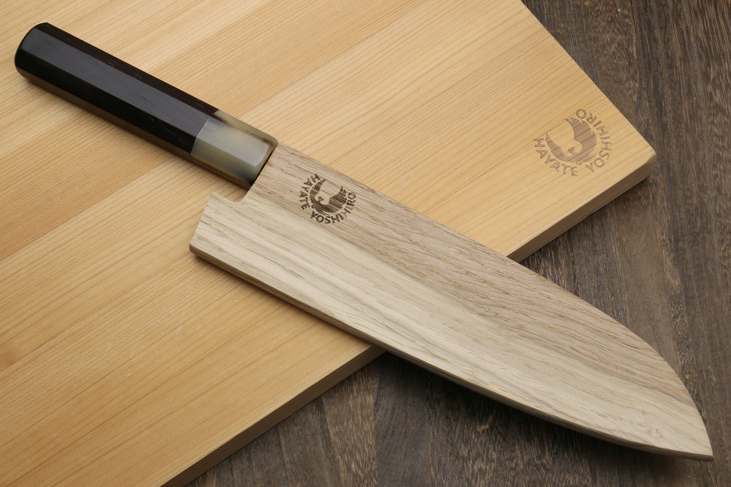 Santoku knife with saya cover and hammered stainless blade