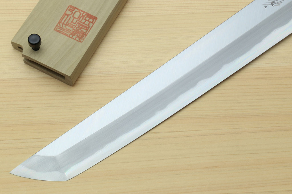 Japanese sushi sashimi knife with white steel blade and dark shitan handle