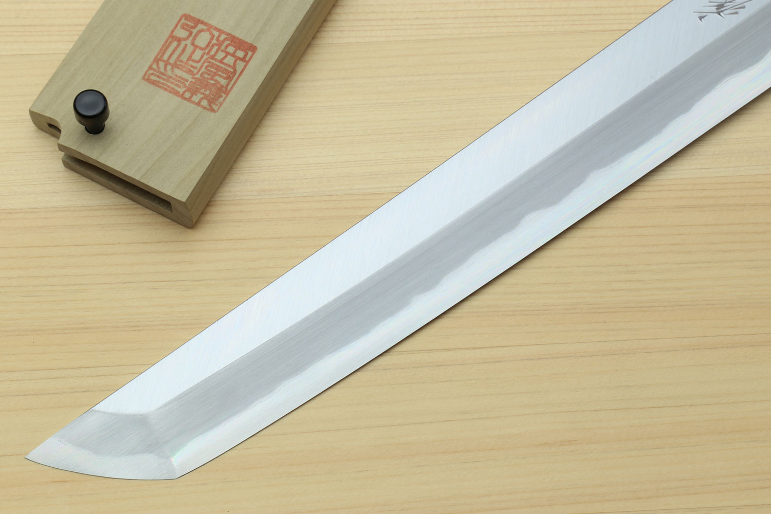 Japanese sushi sashimi knife with white steel blade and dark shitan handle