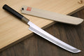 Sushi sashimi knife with curved white steel blade and ebony handle, sakimaru tip