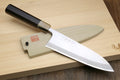 Deba fish fillet chef knife with white steel blade and dark ebony handle