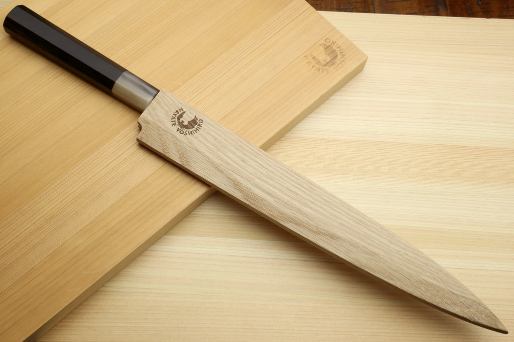 Yanagiba sushi knife with white steel blade and ebony handle