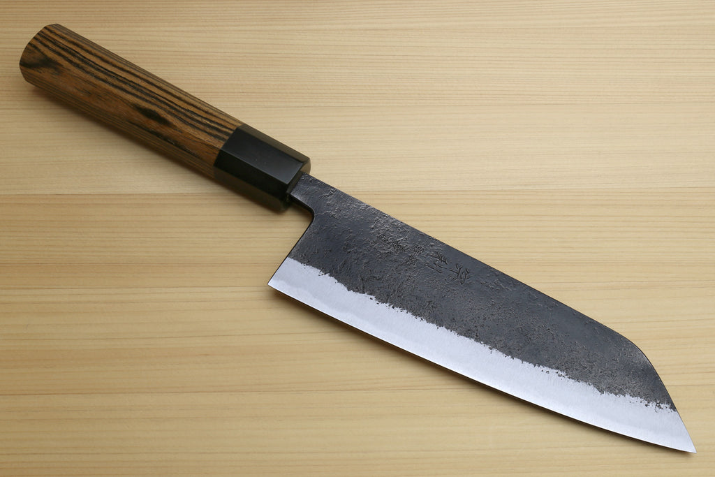 Japanese Bunka chef knife with white steel blade, cocobolo wood handle, black ferrule