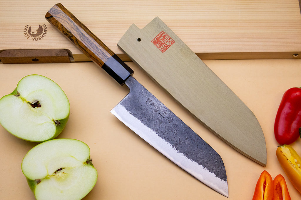 Japanese Bunka chef knife with cocobolo handle and light saya cover
