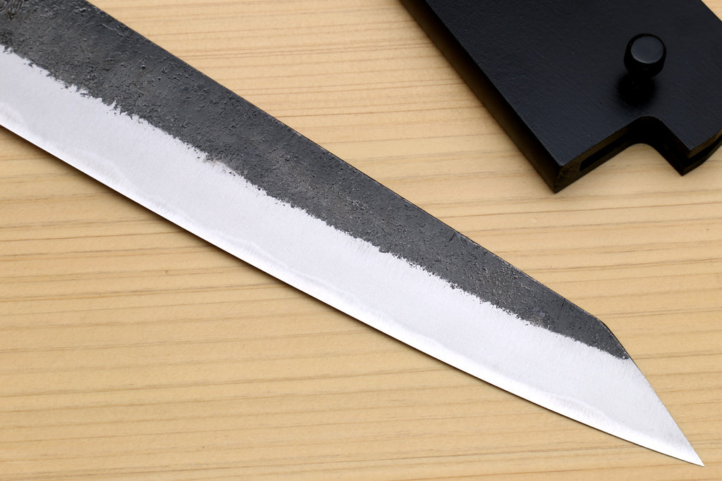 Japanese slicer knife blade with white finish and dark edge line