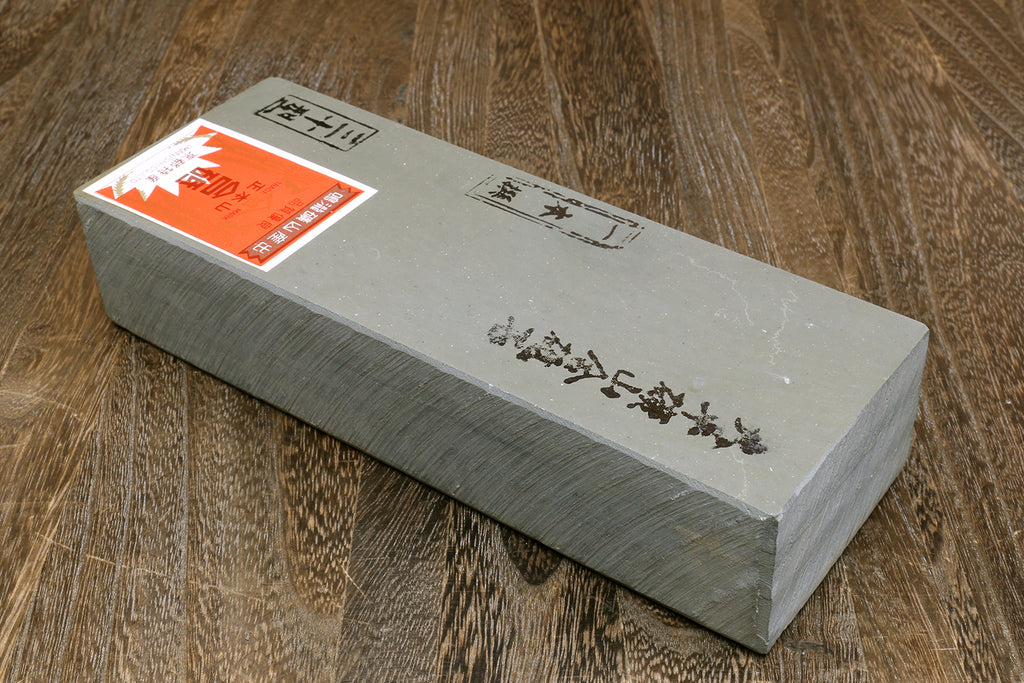 Natural sharpening whetstone, rectangular gray finish stone with Japanese label