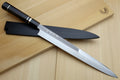 Yoshihiro yanagi sushi knife with mirror-finished steel blade and ebony handle