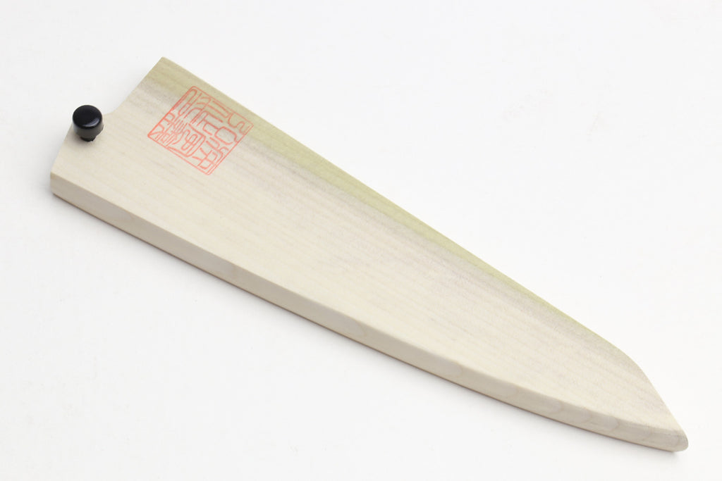 Natural magnolia wood saya cover for blade, long sheath shape, black knob, red stamp