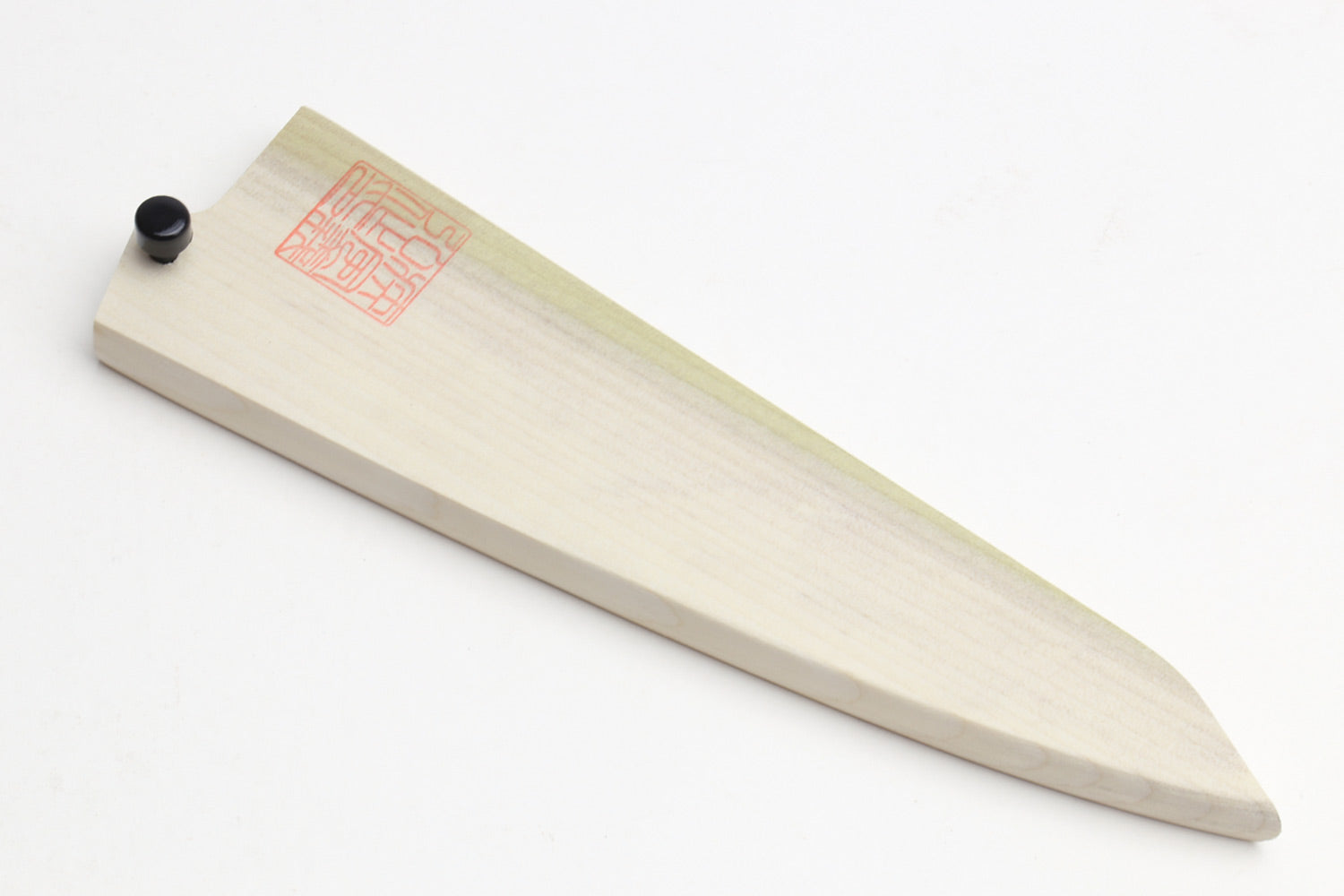 Natural magnolia wood saya cover for blade, long sheath shape, black knob, red stamp