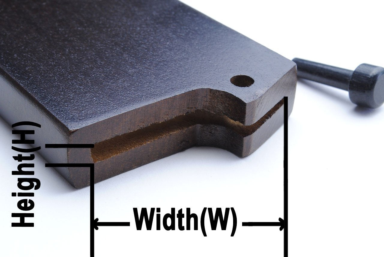 Wooden saya cover end view with measuring labels for height (H) and width (W)