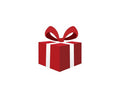 Red gift box with white stripes and bow ribbon