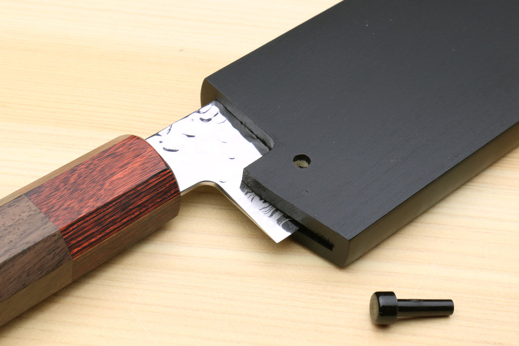 Lacquered wooden saya cover with blade slot and included locking pin
