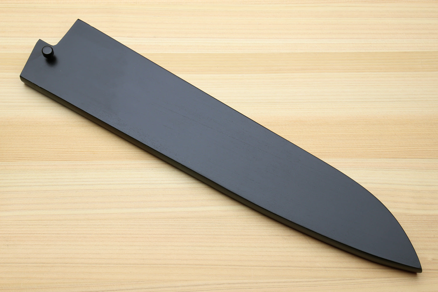 Dark lacquered wooden knife blade protector saya cover with rounded tip and stud