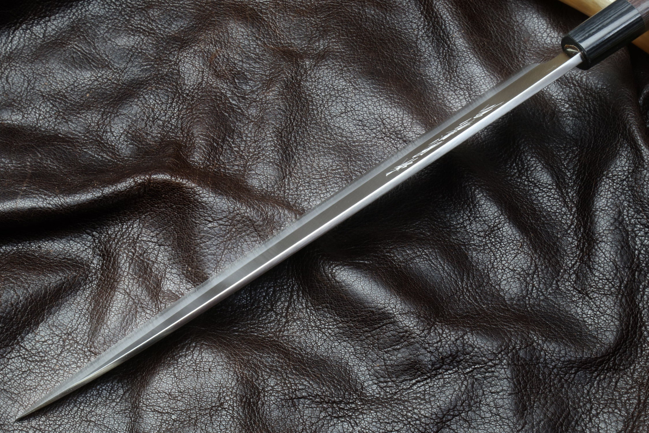 Stainless steel Yanagi sushi knife with dark rosewood handle