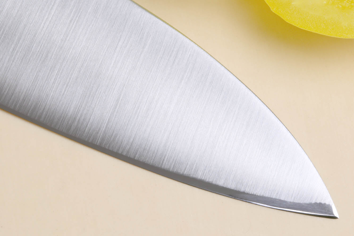 Santoku chef's knife blade, brushed silver steel with pointed tip