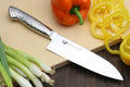 Santoku chef's knife with hammered steel blade and integrated stainless handle