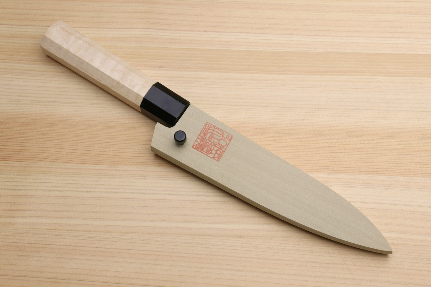 Petty utility chef knife with camphor wood handle and slim white blade