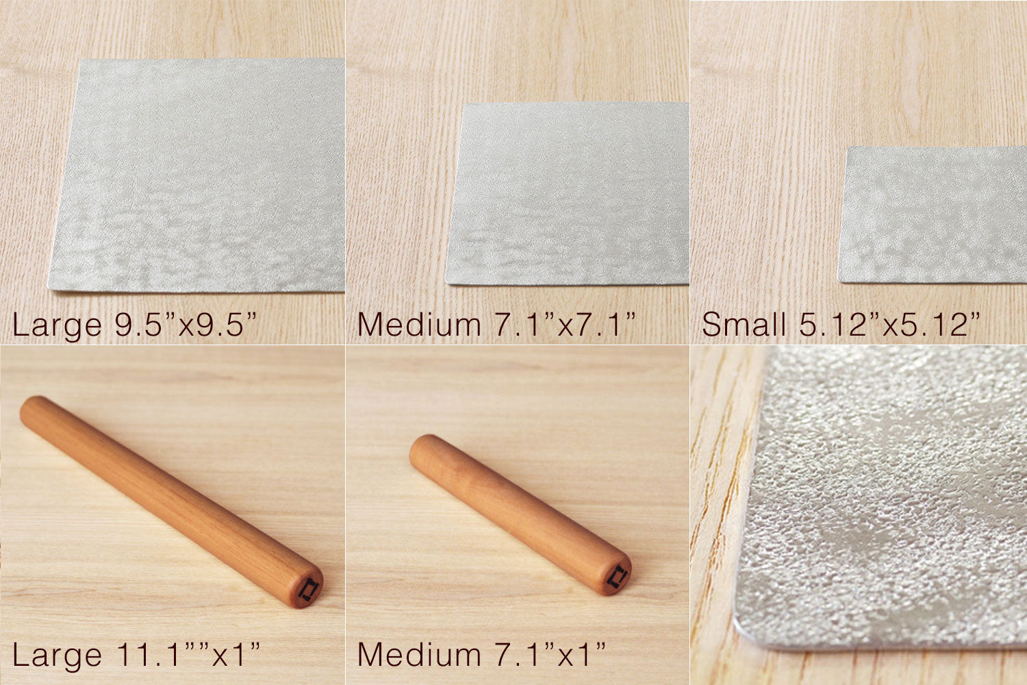 Flexible tin plates in multiple sizes with a wooden koro rolling stick