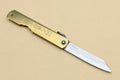 Kiridashi pocket knife with gold handle, rivet detail, and stainless pointed blade
