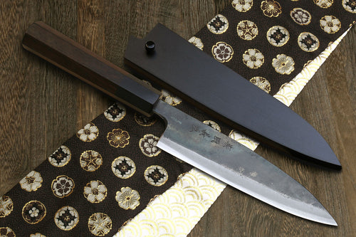 Petty utility knife with dark saya cover and kurouchi blade