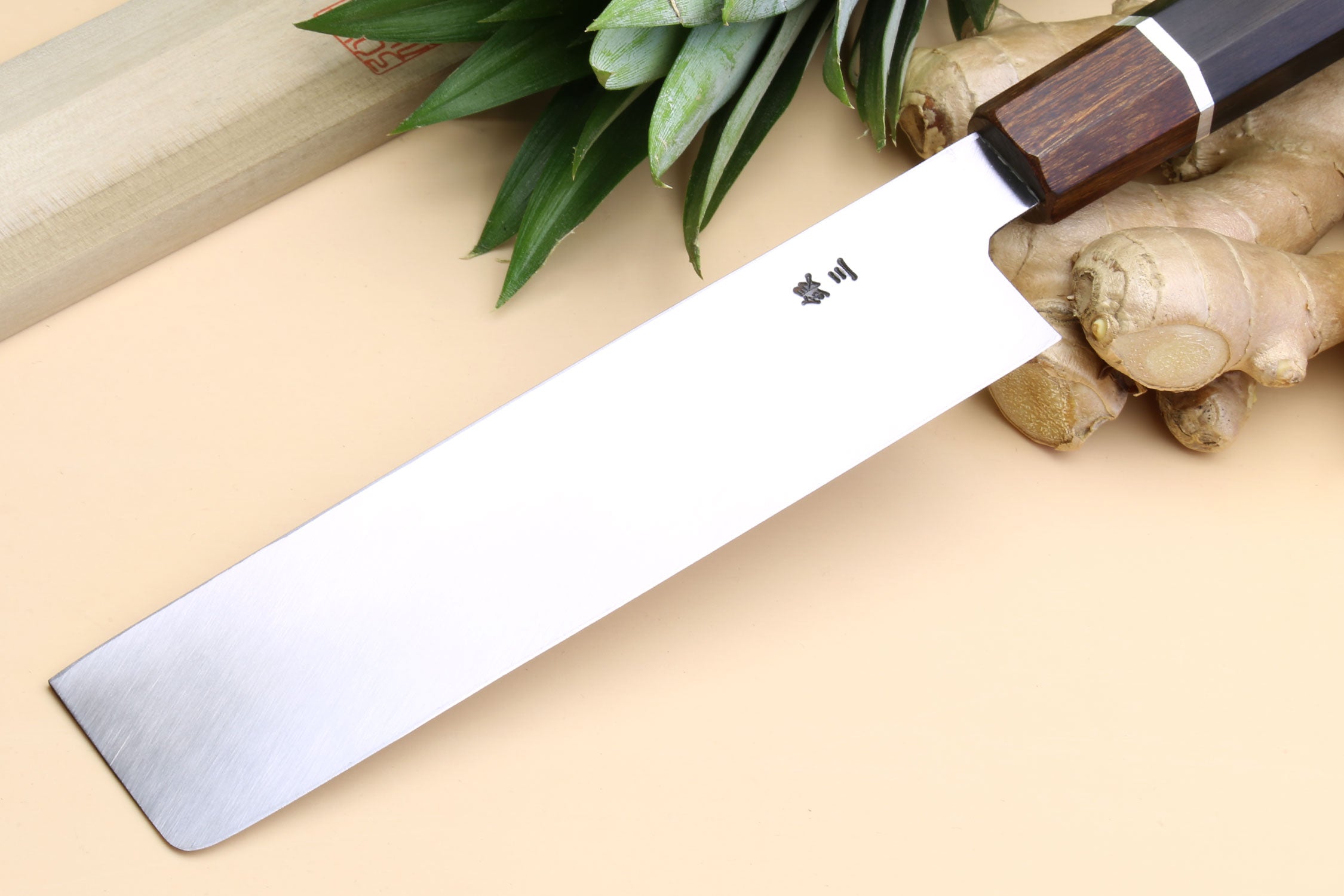 Japanese vegetable chopping knife with ebony handle and mirror-polished blade