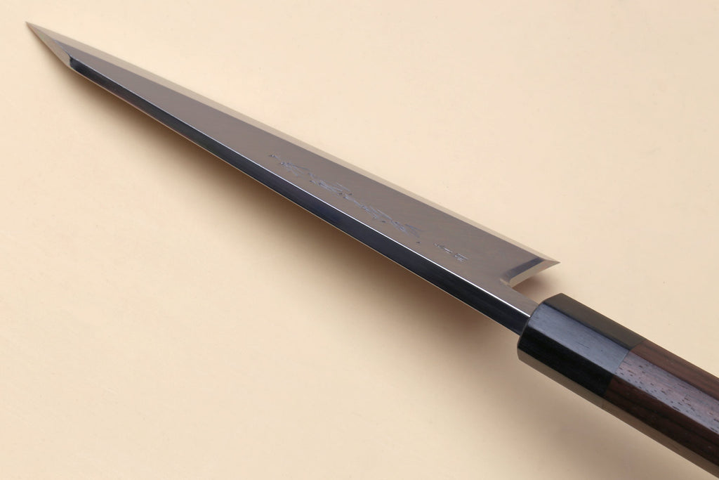Traditional Japanese garasuki boning knife, blue steel edge with dark rosewood handle