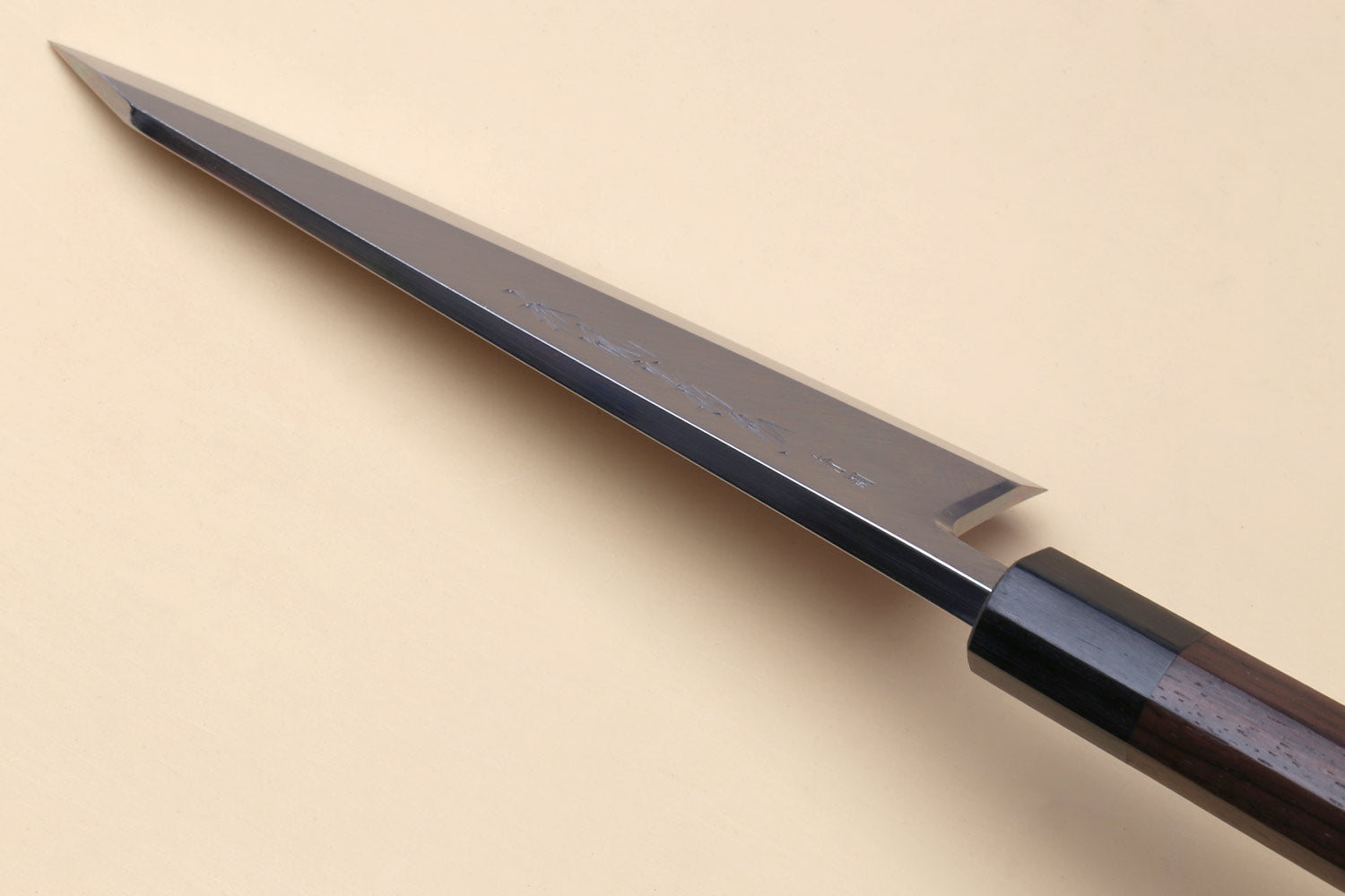 Traditional Japanese garasuki boning knife, blue steel edge with dark rosewood handle