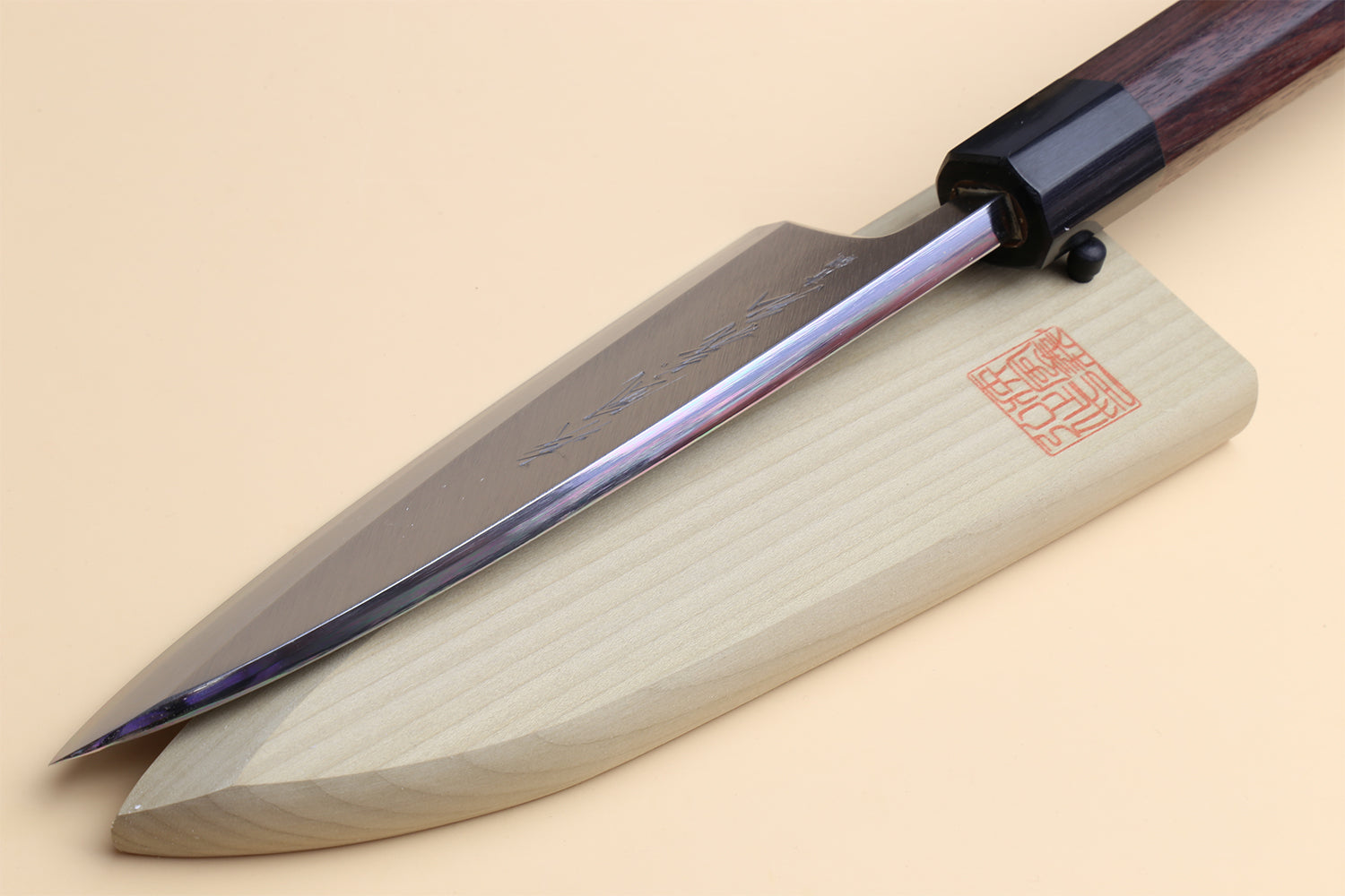 Deba fish fillet chef knife with polished steel blade and dark shitan handle