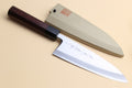 Deba fish fillet chef knife, light steel blade, dark shitan handle, side view