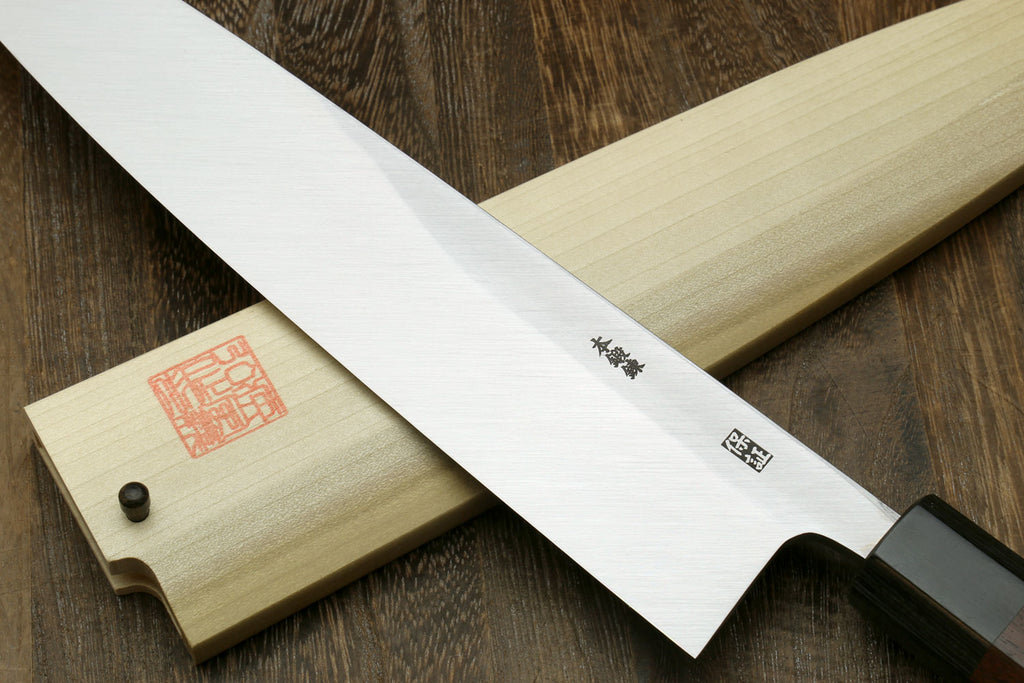 Sushi sashimi chef knife with etched silver blade and rosewood handle