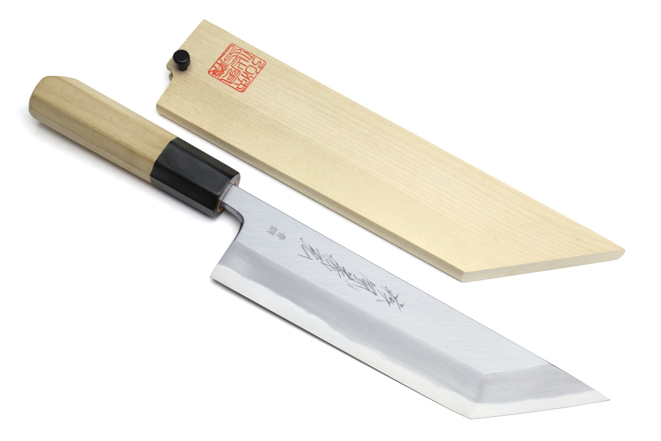 Eel filet knife set with long steel blade and light wood handle