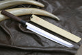Japanese sushi knife with rosewood handle and pale steel sakimaru blade