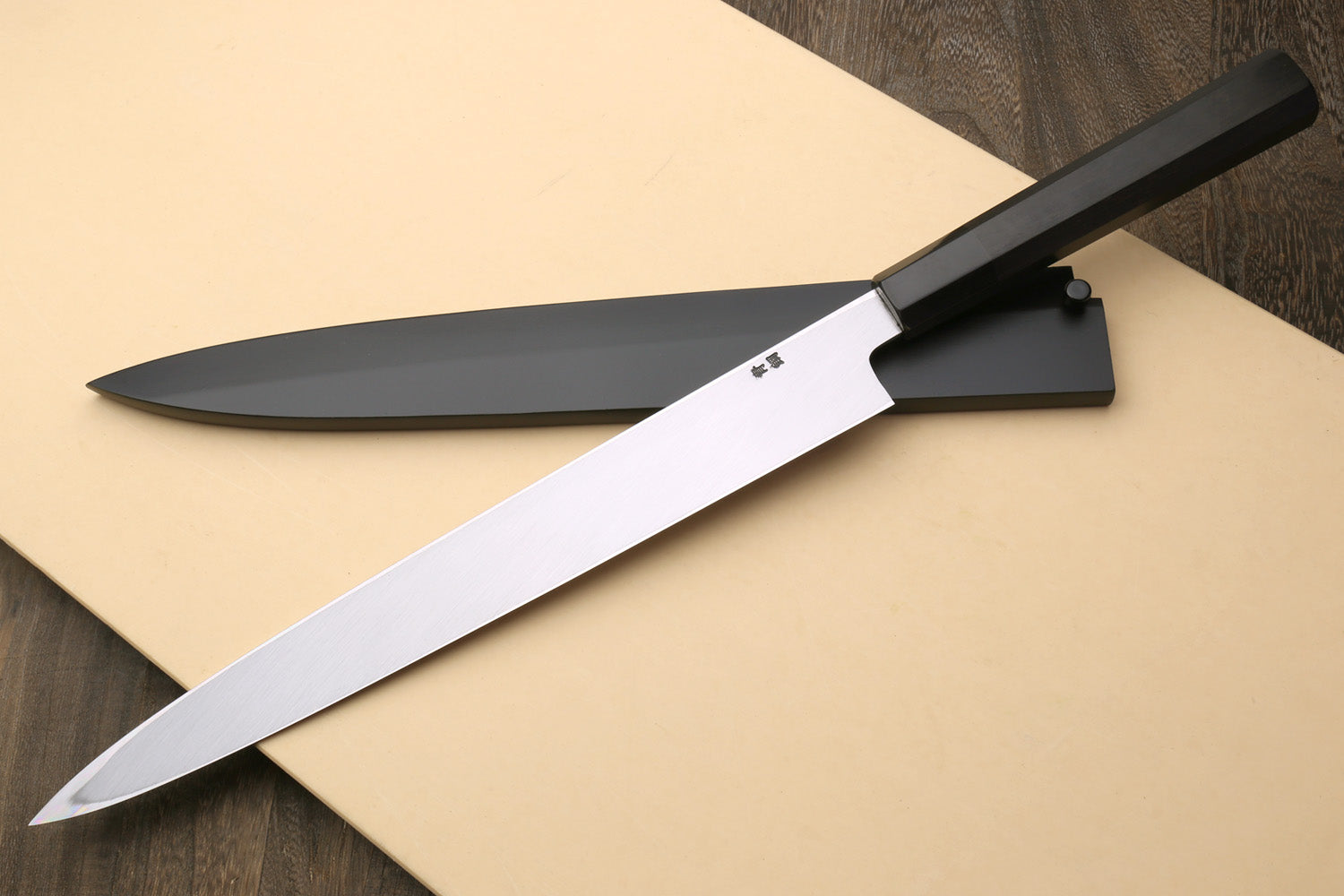 Yanagi sushi knife with dark handle and long yanagi blade