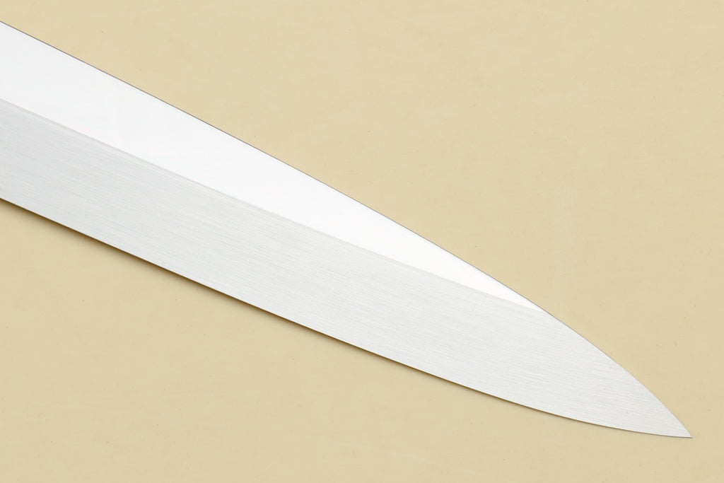 Yanagi sushi knife blade tip with mirror-finished steel